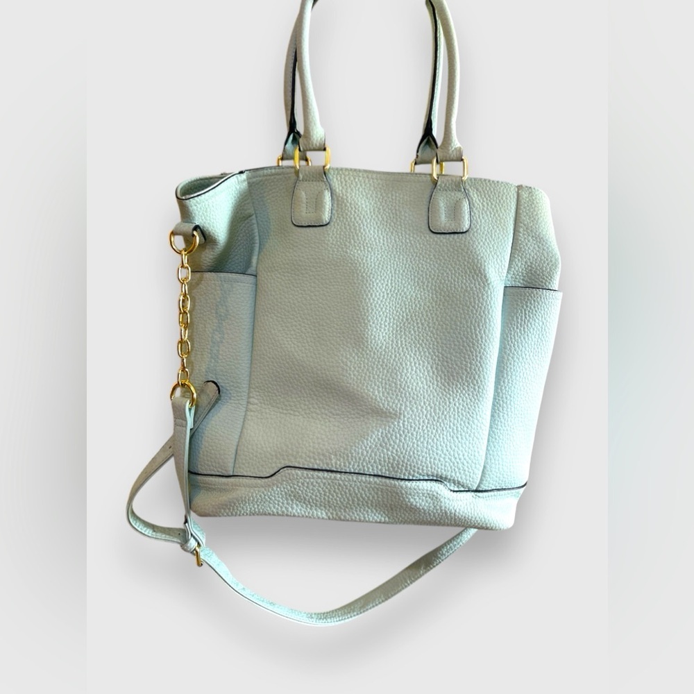 Merona Aqua Crossbody/Shoulder Tote Pebble Faux Leather Adjustable Large - Picture 1 of 9